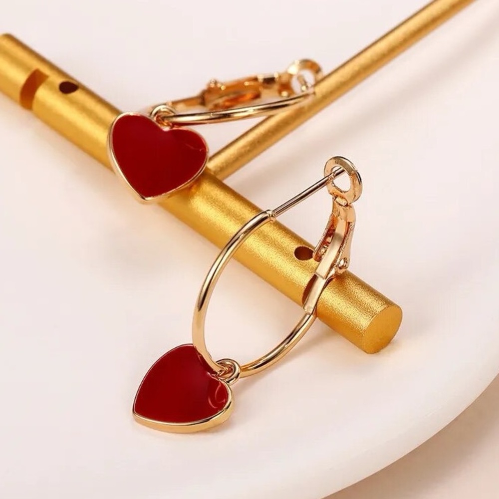 New Red Heart Huggie Hoop Love Earrings